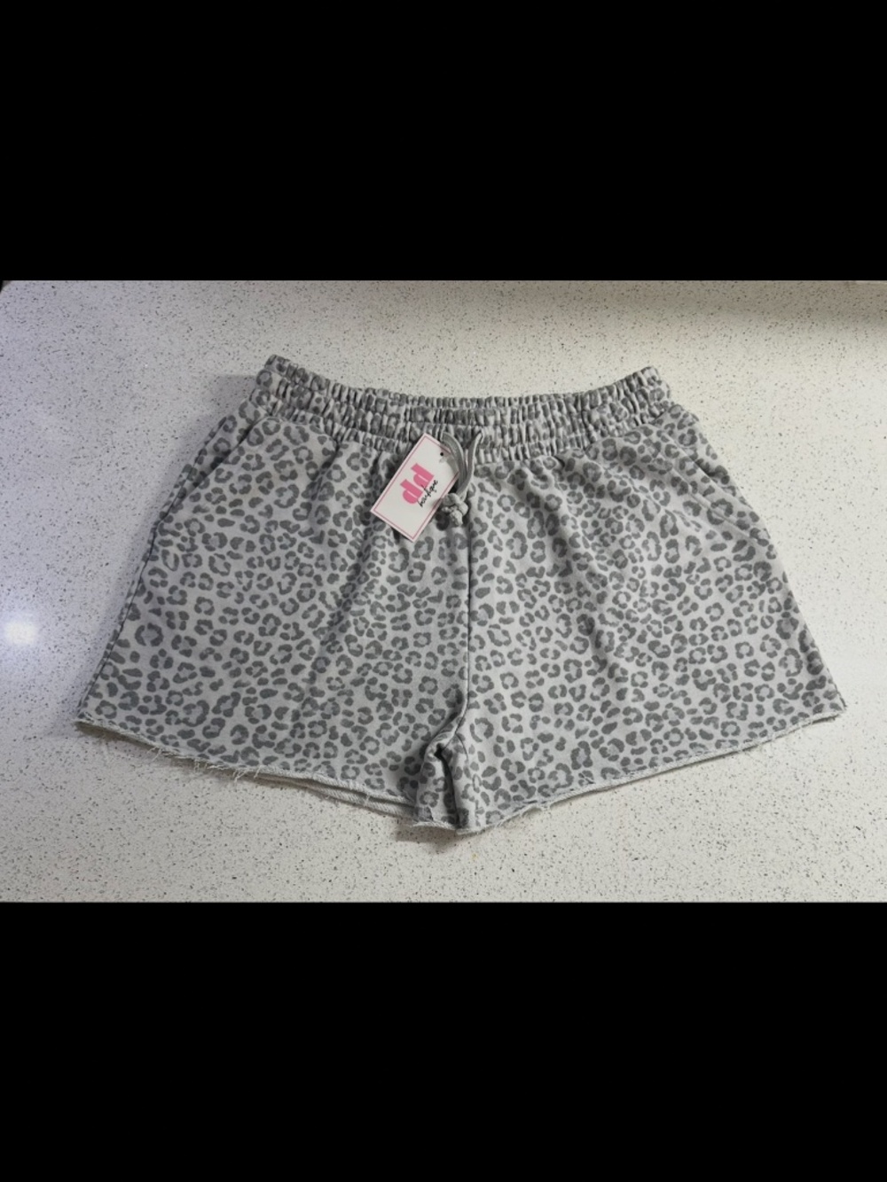 Discount Divas Everyday Vintage Soft Terry Raw Edge Shorts - Grey Leopard - XL